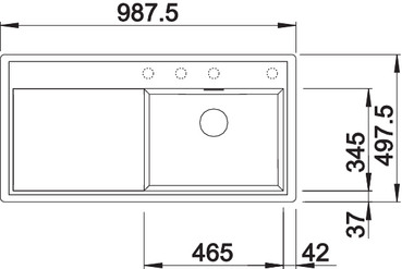 Схема встраивания 1 для мойки Blanco ZENAR XL 6S-F  чаша слева 523911