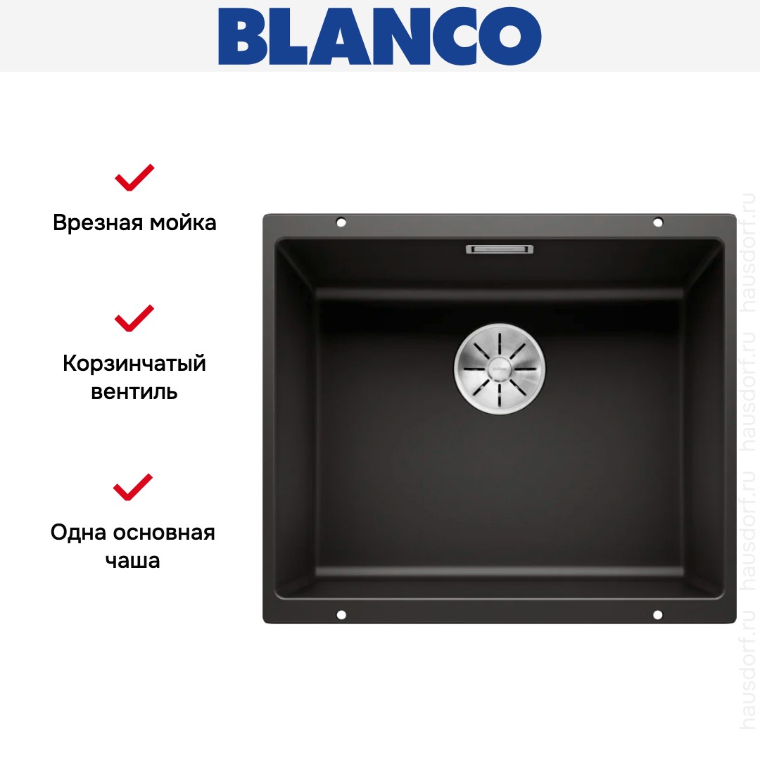 Мойка BLANCO SUBLINE 500-U Silgranit черный клапан-автомат InFino 525995 фото 5 Мойка BLANCO SUBLINE 500-U Silgranit черный клапан-автомат InFino 525995 фото 5