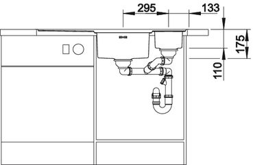 Схема встраивания 2 для мойки Blanco Axis III 6 S-IF нержавеющая сталь полированная чаша справа клапан-автомат InFino 522105