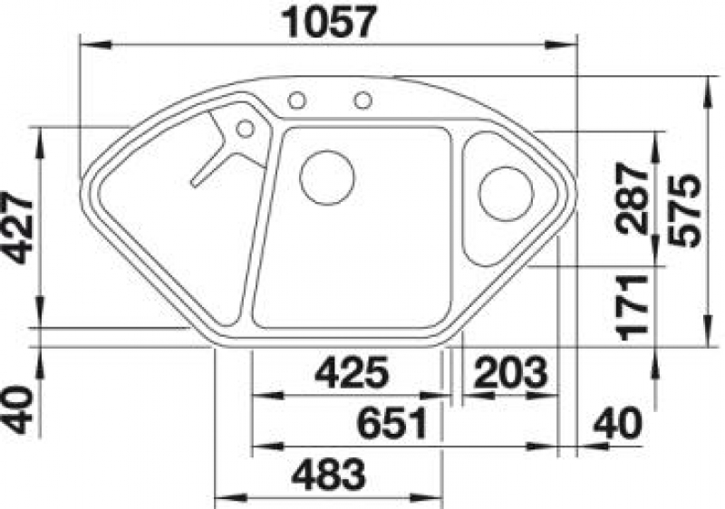 Схема встраивания 1 для мойки Blanco DELTA II кофе чаша справа клапан-автомат InFino 523669