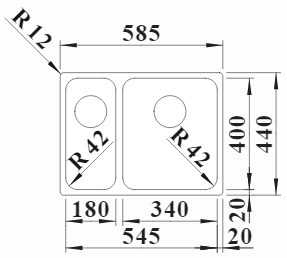 Схема встраивания 1 для мойки Blanco Solis 340/180-IF нержавеющая сталь полированная чаша слева клапан-автомат InFino 526131