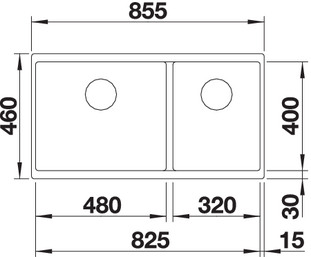 Схема встраивания 1 для мойки Blanco SUBLINE 480/320-U жемчужный клапан-автомат InFino 523587
