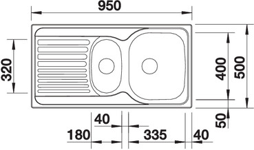 Схема встраивания 1 для мойки Blanco Tipo 6S Basic нержавеющая сталь матовая 512303
