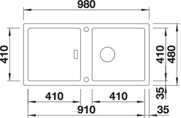 Схема встраивания 1 для мойки Blanco ADON XL 6S SILGRANIT черный клапан-автомат InFino 525837