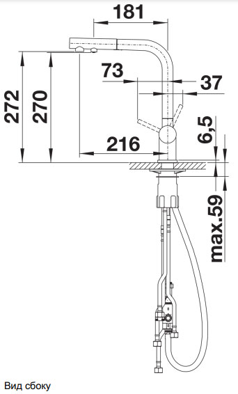 Схема встраивания 1 для смесителя Blanco FONTAS-S II UltraResist нержавеющая сталь 525199