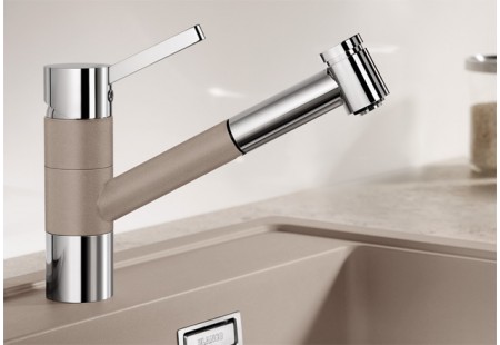 Смеситель Бланко Tivo-S chrome/Silgranit кофе 517618 фото 2 Смеситель Blanco Tivo-S chrome/Silgranit кофе 517618 фото 2
