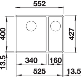 Схема встраивания 1 для мойки Blanco SUBLINE 340/160-F темная скала клапан-автомат InFino 523569
