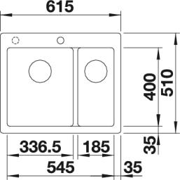 Схема встраивания 1 для мойки Blanco PLEON 6 Split SILGRANIT PuraDur темная скала клапан-автомат InFino 521690