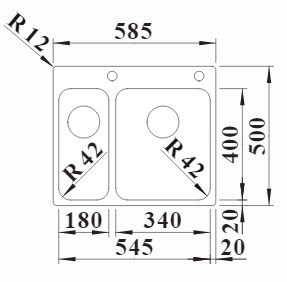 Схема встраивания 1 для мойки Blanco Solis 340/180-IF/A нержавеющая сталь полированная клапан-автомат InFino 526132
