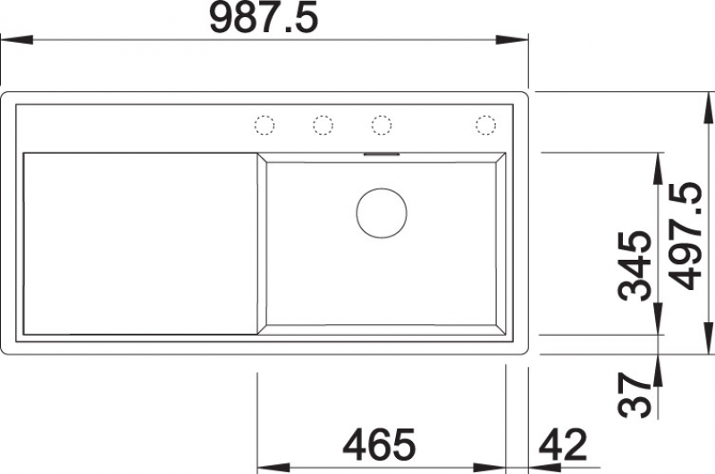 Схема встраивания 1 для мойки Blanco ZENAR XL 6S-F жасмин чаша справа 523891