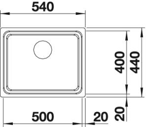 Схема встраивания 1 для мойки Blanco Etagon 500-IF нержавеющая сталь полированная клапан-автомат InFino 521840