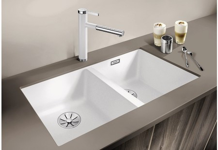 Мойка Blanco SUBLINE 350/350-U SILGRANIT серый бежевый клапан-автомат InFino 523581